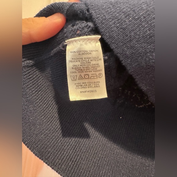 LOFT Pointelle Tie Neck Sweater Tee - Blue - Medium - Picture 4 of 7